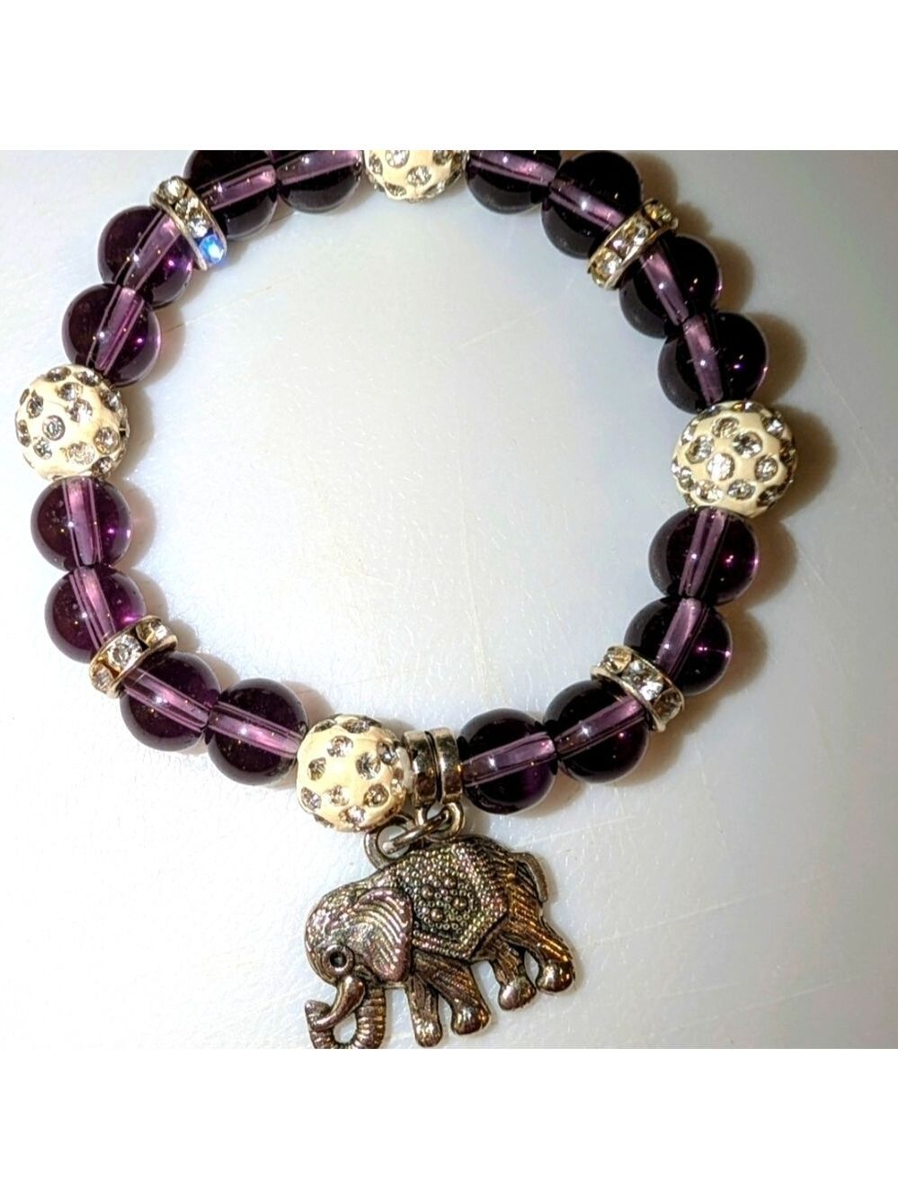 Hand Crafted bracelet, purple and white beads for small wrist.One of the kind.